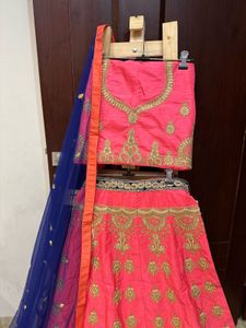 Brand New Silk  Peach Blue Lehenga Choli
