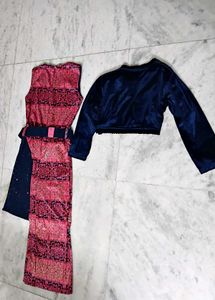 New Stylish Pink &amp; Navy Dress(FREE FLOWER CLIP)