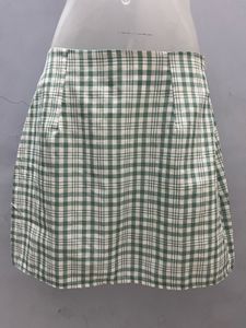Korean green and white plaid mini skirt