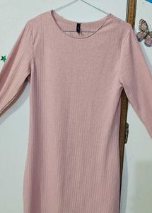 Pink Striped Round Neck Bodycon Dress