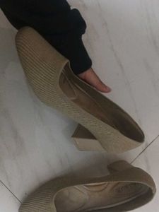 Luna Blu Beige Block Heel Shoes