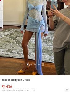 Elegant Blue Lace &amp; Ribbon Bodycon Dress