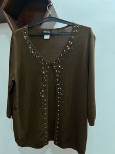 Brown Embellished Cardigan