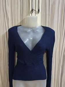 Sexy Navy Blue Wrap Top