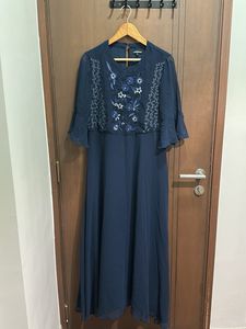 Floral Embroidered Navy Blue Kurti Dress – Size M