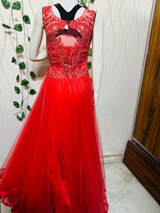 Red Embroidered Formal Gown