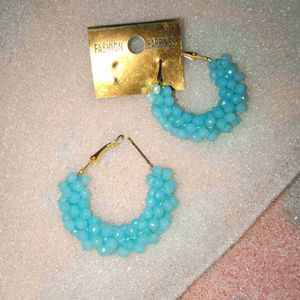 Blue Beaded Hoop Earrings