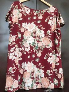 Maroon Top Floral Print For 40 Bust