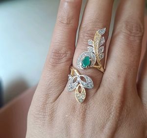 Emerald Leaf Design AD Ring