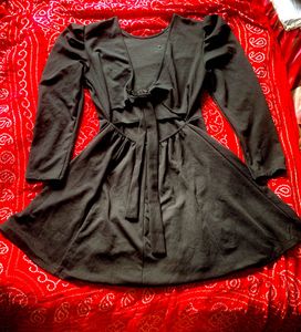 Black Long Sleeve Tie Back Dress/ Western Cut-Out