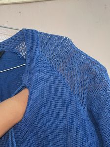 Boho Blue Knit Tassel Tie Top