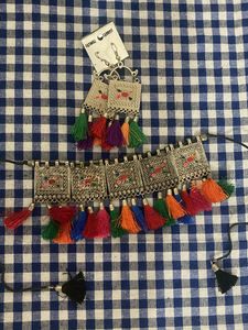 Ethnic Tassel Necklace & Earrings Set