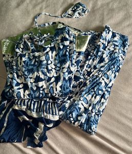 Blue &amp; White Print Anarkali🐦🤍