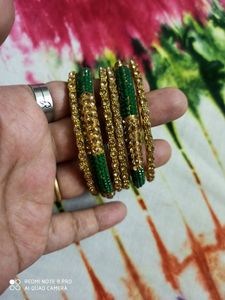 New Bangles Set In Glod &amp; Green Colour