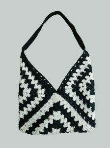 Black & White Crochet Granny Square Bag