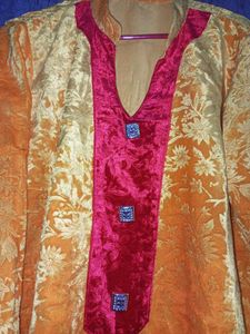 Velvet Yellow Stitched Kurta