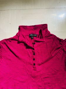 Trendy Cropped Magenta Long-Sleeve Polo Top