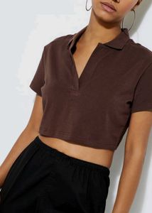 Brown Cropped Polo Top