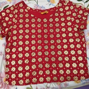 Red & Gold Floral Top - Never Worn - 450/-