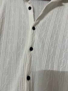Textured White Button-Down