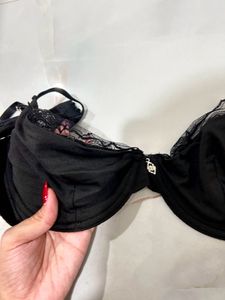 Black Lace Detail Rhinestone Bra
