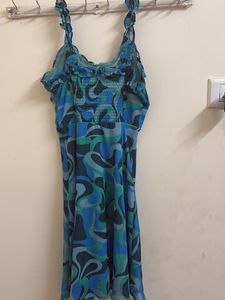 Blue Patterned Midi Dress