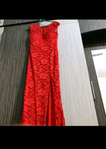 Red Lace Dress with Beaded Detail