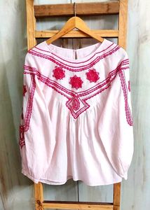 Embroidered Pink Peasant Blouse size-46-48