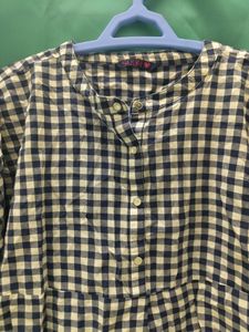 Navy Blue And White Checked Short Top