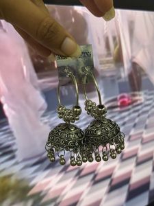 Boho Silver Jhumka Earrings