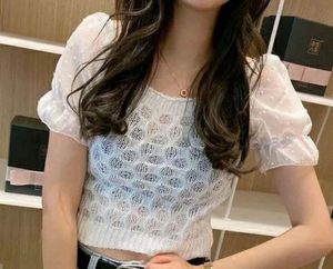 White Knit Top with Sheer Puff Sleeves