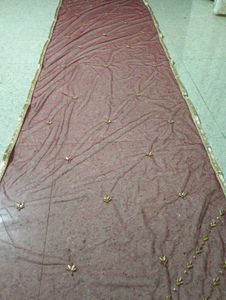 Bridal Maroon Net Dupatta with Gold Embellishments