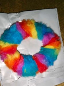 Rainbow Furry Scrunchie