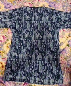 Patterned Unisex Blue T-Shirt