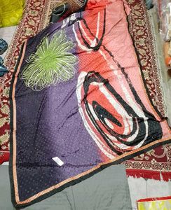 Printed chanderi silk saree with heavy unstitched