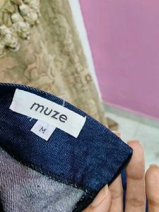 Denim Pleated Mini Skirt