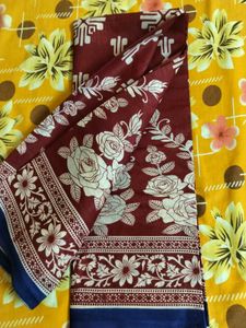 Maroon &amp; White Printed  cotton Saree