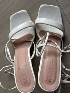 White Tie-Up Heels