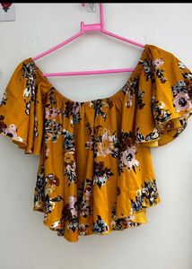 Berrylush Mustard Floral Bardot Top | SIZE XS