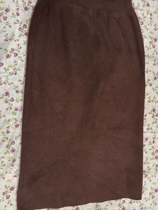 Brown Knit Midi Skirt