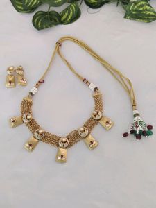 1 Gram Gold Plated Kundan Necklace Set (Women)
