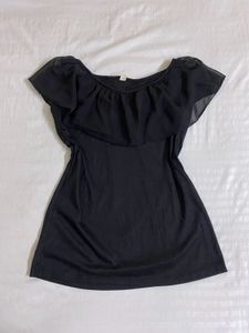 Chic Black Ruffle Stretchy Top Bust 36