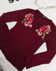 SHEIN berry blossom 🌸✨ Embroidered Top