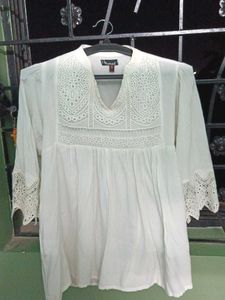White Lace Embroidered Blouse , Breathable Cloth
