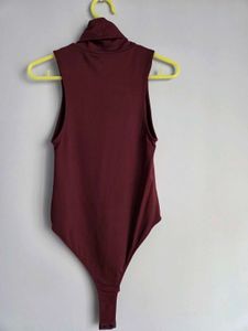 Burgundy Turtleneck Bodysuit Zara S STRETCHABL