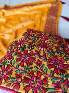 parsi border Elegant Yellow Embroidered Saree 😍