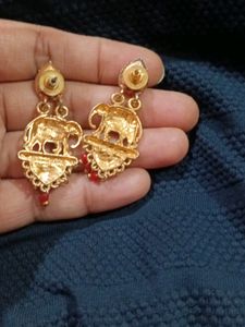 Elephant Earrings Red Moti Hangings