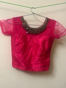Hot Pink Embellished Lahenga With Blouse