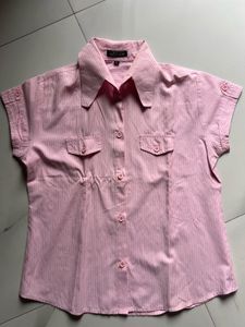 Pink Striped Short Sleeve Blouse
