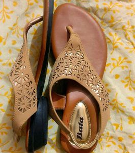 Bata Beige Laser Cut Sandals